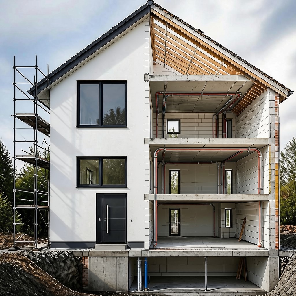 Modernisiertes Badezimmer als Beispiel für Innenausbau